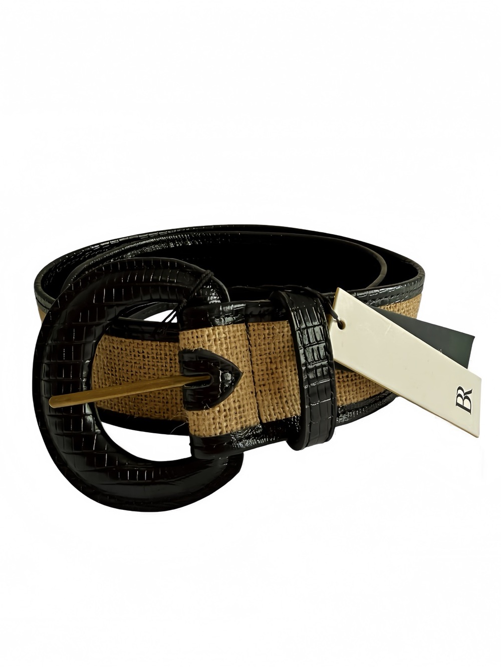 Banana Republic Riviera Linen Leather Belt XS Raffia Black Wide Waist  NWT
